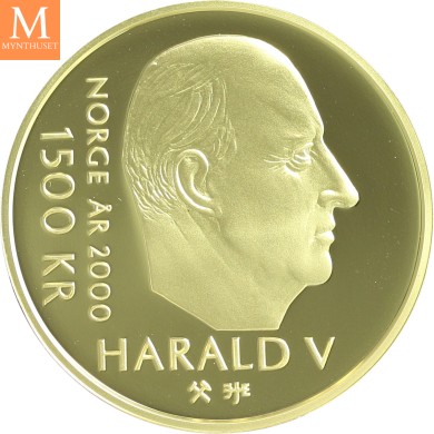 Tusenårsmynten 1500 Kroner 2000 Millennium 1/2 Oz Gull kvalitet Proof med skrin