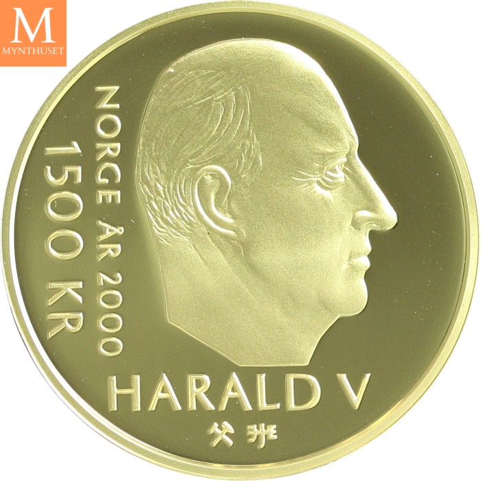 Tusenårsmynten 1500 Kroner 2000 Millennium 1/2 Oz Gull kvalitet Proof med skrin