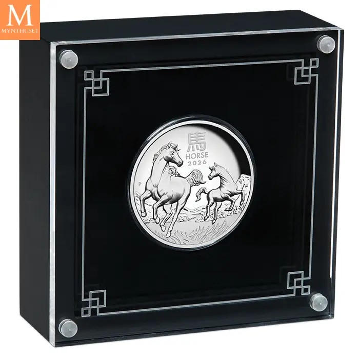 2026 Australia 1 oz Sølv Lunar S3 Year of the Horse Proof high Relief i Kapsel, ekthetsbevis og skrin