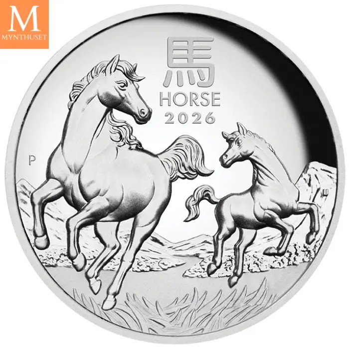 2026 Australia 1 oz Sølv Lunar S3 Year of the Horse Proof high Relief i Kapsel, ekthetsbevis og skrin