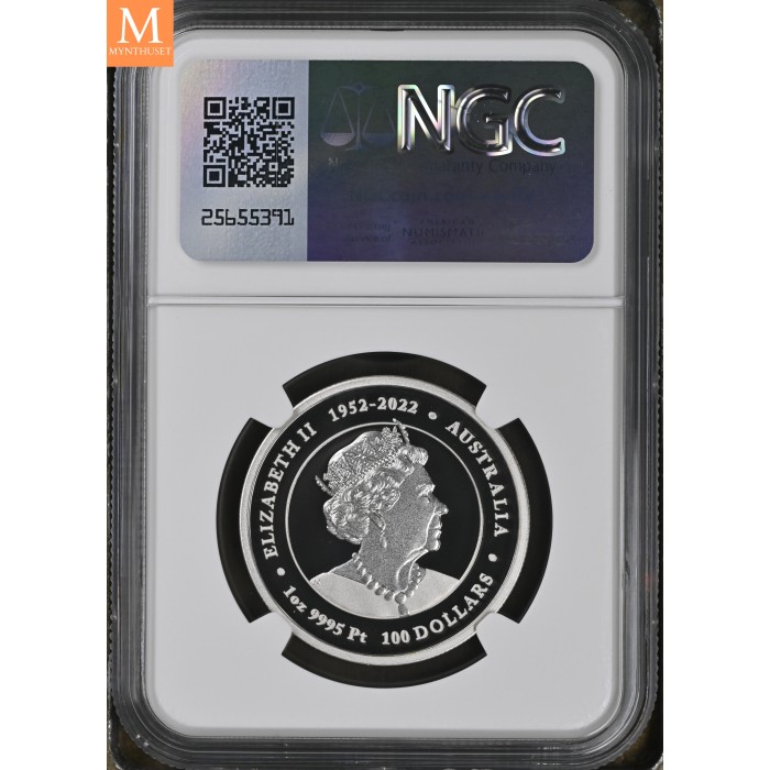 2024 Australia YEAR OF THE DRAGON 100 Dollar 1 OZ PLATINA  LUNAR SERIE 3  Kvalitet Proof OPPLAG KUN 188 NGC PF70 SJELDEN!