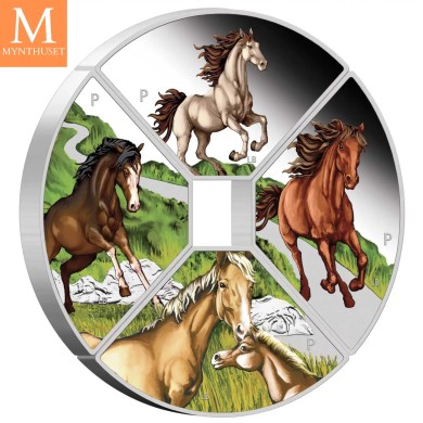 2026 Tuvalu YEAR OF THE HORSE 4 x 1 DOLLAR SETT MED KVADRANTFORMEDE MYNTER I KVALITET PROOF MED ESKE OG COA