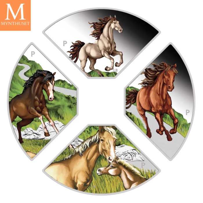 2026 Tuvalu YEAR OF THE HORSE 4 x 1 DOLLAR SETT MED KVADRANTFORMEDE MYNTER I KVALITET PROOF MED ESKE OG COA