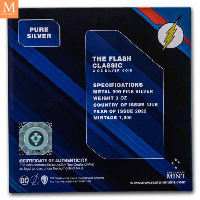 2022 Niue FLASH 10 DOLLAR 3 OZ sølv mynt i kvalitet BU i kapsel og skrin