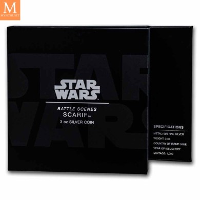 2022 Niue STAR WARS BATTLE OF SCARIF 10 DOLLAR 3 OZ sølv mynt i kvalitet BU i kapsel og skrin
