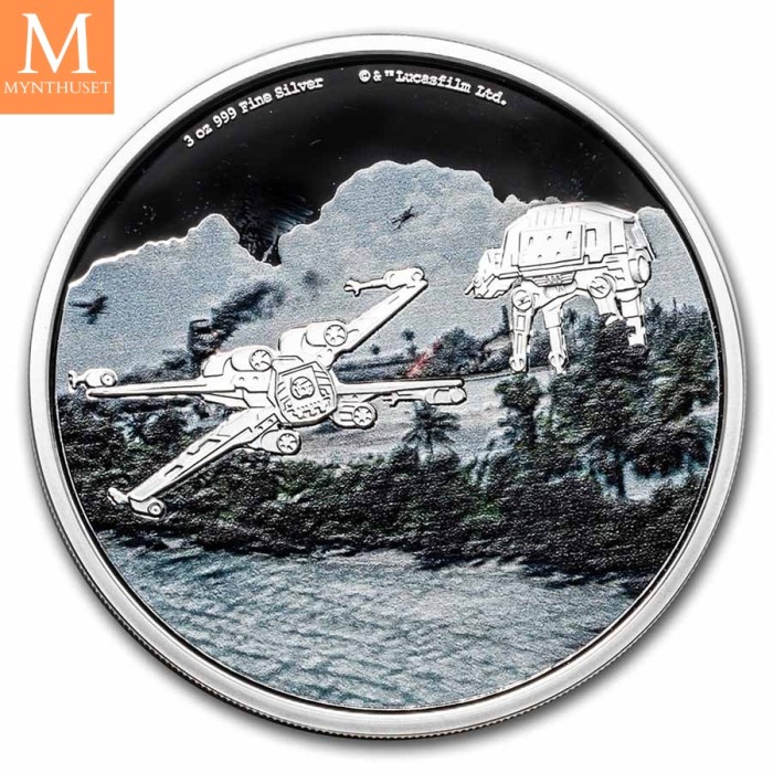 2022 Niue STAR WARS BATTLE OF SCARIF 10 DOLLAR 3 OZ sølv mynt i kvalitet BU i kapsel og skrin