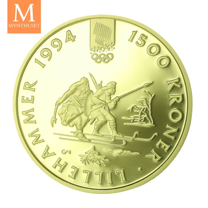 1992 OL Lillehammer 1/2 oz gullmynt NR2 Birkebeinere i kvalitet Proof