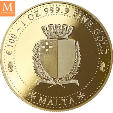2020 MALTA 1oz Gull proof like sikkert innpakket (CertiPAMP) og presentasjonseske, opplag KUN 300