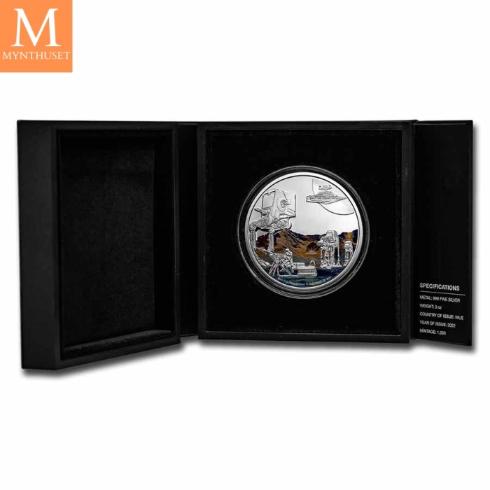 2022 Niue STAR WARS BATTLE OF Hoth 10 DOLLAR 3 OZ sølv mynt i kvalitet BU i kapsel og skrin