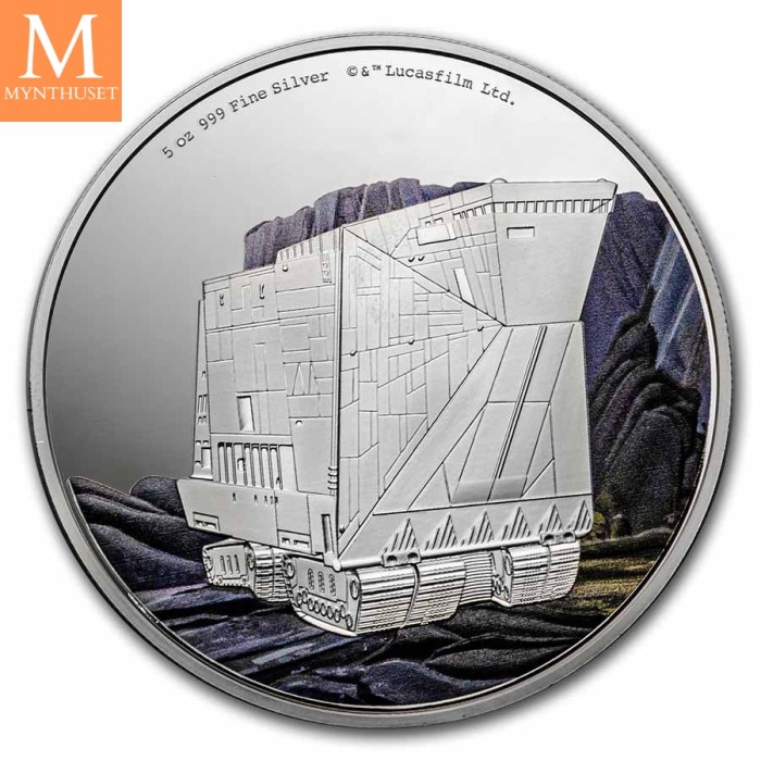 2022 Niue STAR WARS SANDCRAWLER  10 DOLLAR 5 OZ sølv mynt i kvalitet Proof i kapsel og skrin