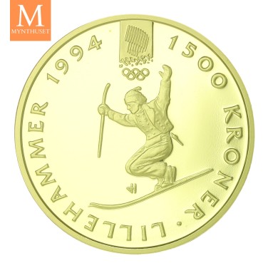 1993 OL Lillehammer 1/2 oz gullmynt NR3 Telemarkkjører i kvalitet Proof