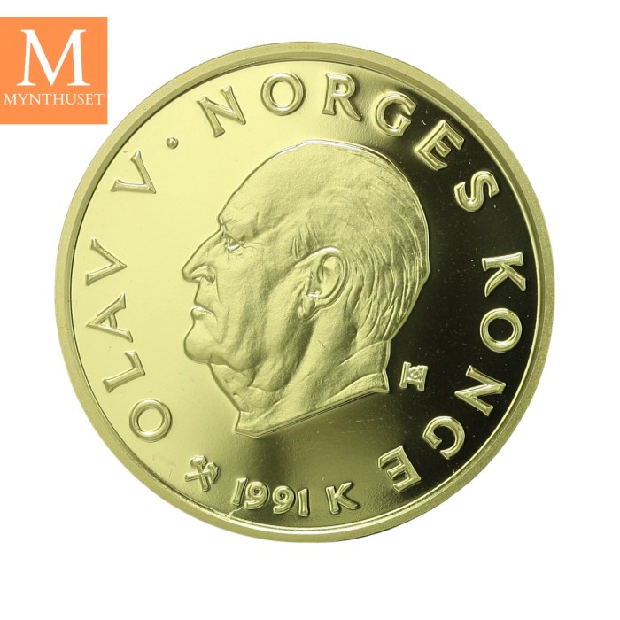 1991 OL Lillehammer 1500 kroner gullmynt NR1 Rødøymannen  i kvalitet Proof, 1/2 oz gull