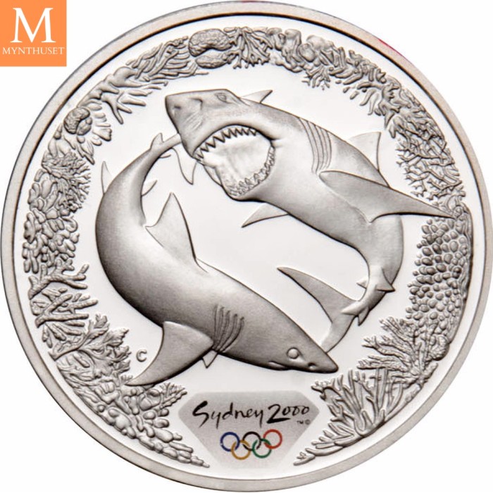 2000 Australia 5 dollars Elizabeth II Shark 31,64 g 999 sølv kv proof