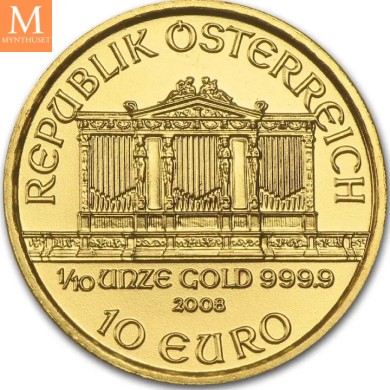 2008 Østerrike 1/10 oz Gull Philharmoniker BU i kapsel