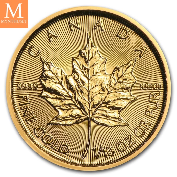 2021 Canada MAPLE LEAF 1/10 OZ GULL KVALITET BU