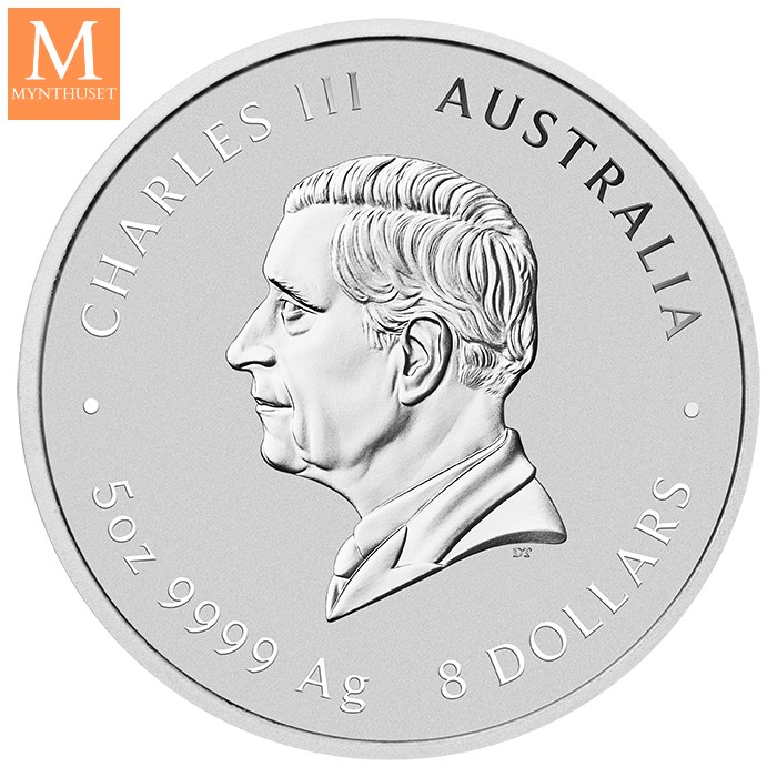 2025 Australia 5 oz FARGE sølv Lunar S3 Year of the Snake BU M/Kapsel