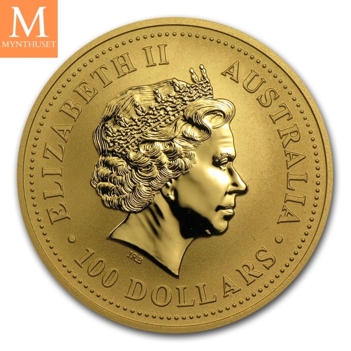 2001 Australia NUGGET 1 OZ GULL 9999 i KVALITET BU I KAPSEL LAVT OPPLAG