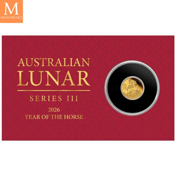 2026 0,5 gram (1/62 oz ) Gull Lunar III Year of the Horse proof bilistercard