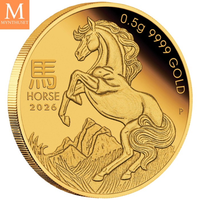 2026 0,5 gram (1/62 oz ) Gull Lunar III Year of the Horse proof bilistercard