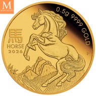 2026 0,5 gram (1/62 oz ) Gull Lunar III Year of the Horse proof bilistercard