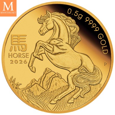 2026 0,5 gram (1/62 oz ) Gull Lunar III Year of the Horse proof bilistercard