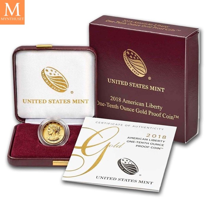 2018 USA 1/10 oz Gull Liberty kvalitet proof i originalt skrin med ekthetsbevis