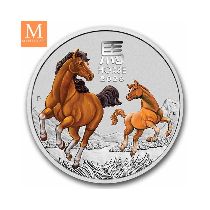 2026 Australia 1/2 oz FARGE sølv Lunar S3 Year of the Horse BU M/Kapsel