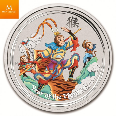 1 OZ 2016 AUSTRALIA MONKEY KING COLORIZED .999 sølv mynt i kvalitet BU