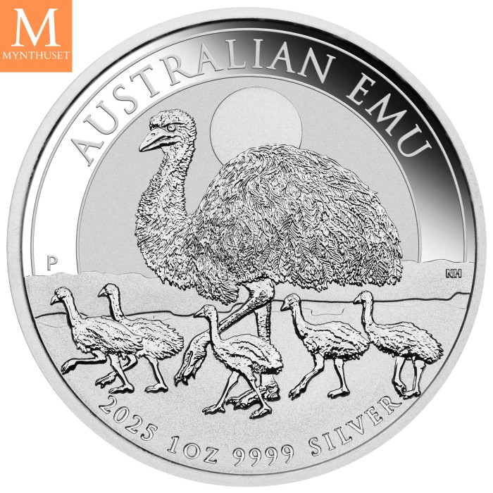 2025 Australia Emu 1oz  .9999 Sølv mynt i kvalitet BU