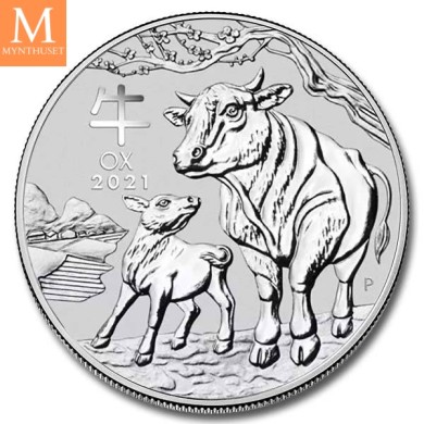 2021 Australia 2 oz Sølv Lunar S3 Year of the OX BU i Kapsel