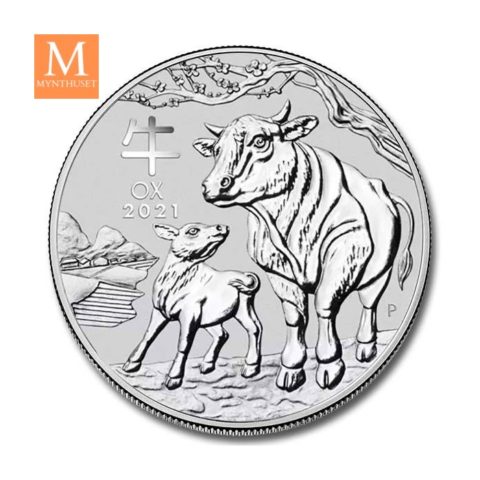 2021 Australia 2 oz Sølv Lunar S3 Year of the OX BU i Kapsel
