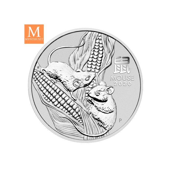 2020 Australia 2 oz Sølv Lunar S3 Year of the Mouse BU i Kapsel