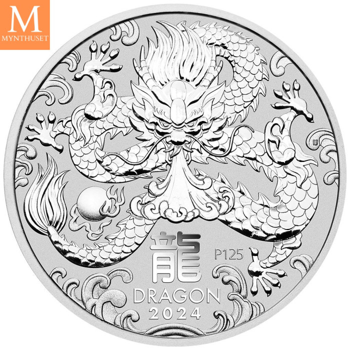 2024 Australia 1 oz Sølv Lunar S3 Year of the Dragon BU M/Kapsel