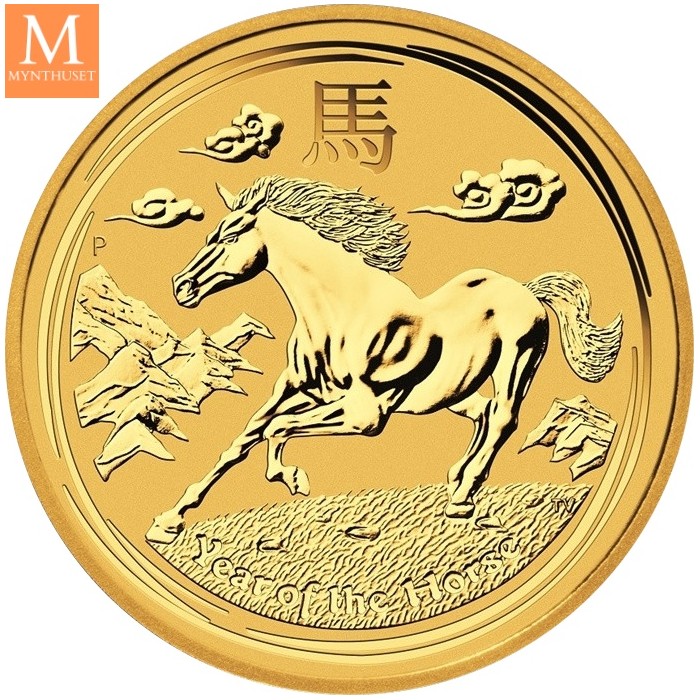 2014 Australia 1/10 oz Gull Lunar S2 Year of the Horse Kvalitet BU i Kapsel