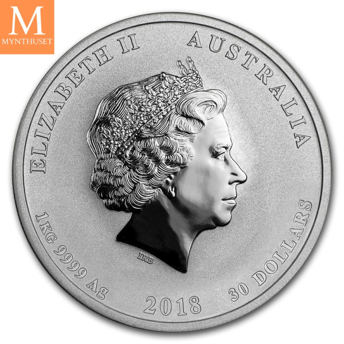 2018 Australia1 kilo Silver Lunar Serie II DOG Kvalitet BU i kapsel