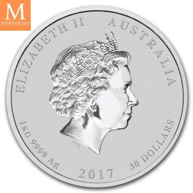 2017 Australia1 kilo Silver Lunar Serie II ROOSTER Kvalitet BU i kapsel
