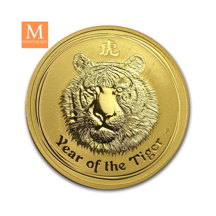 Australia 2010 1/2 oz Gull Lunar S2 Year of the Tiger kvalitet BU i kapsel LAVT OPPLAG