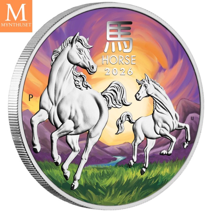 2026 Australia 1 oz FARGE Melbourne Money Expo ANDA Special sølv Lunar S3 Year of the Horse BU i produktkort