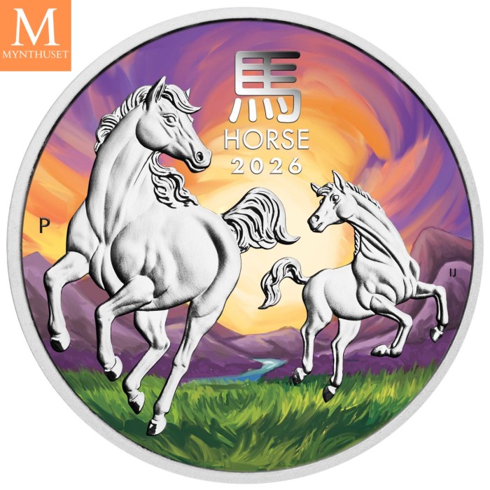2026 Australia 1 oz FARGE Melbourne Money Expo ANDA Special sølv Lunar S3 Year of the Horse BU i produktkort