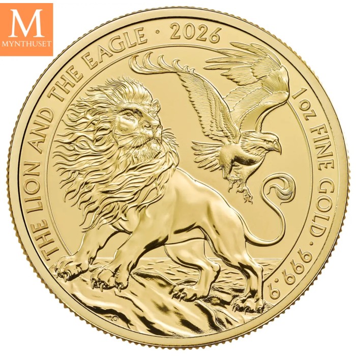 2026 Storbritannia 1 oz Gull Lion and Eagle kvalitet BU i Kapsel