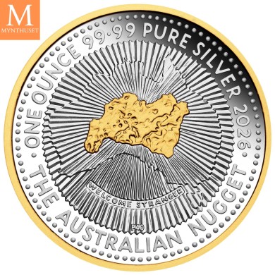 2026 Australia NUGGET 40th Anniversary 1 OZ sølv Gilded 9999 i KVALITET PROFF i orginalt skrin med ekthetsbevis