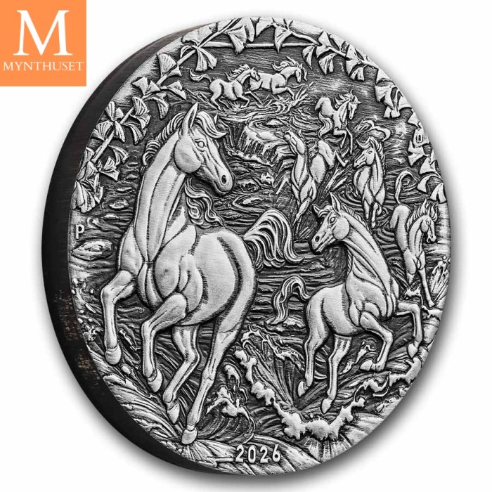 2026 Australia 2 oz Sølv Lunar S3 Year of the Horse Antiqued med skrin og enkhetsbevis