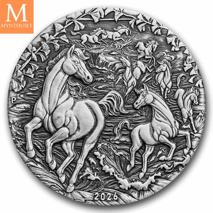 2026 Australia 2 oz Sølv Lunar S3 Year of the Horse Antiqued med skrin og enkhetsbevis