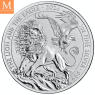 2026 Storbritannia 1 oz Sølv Lion and Eagle kvalitet BU i Kapsel