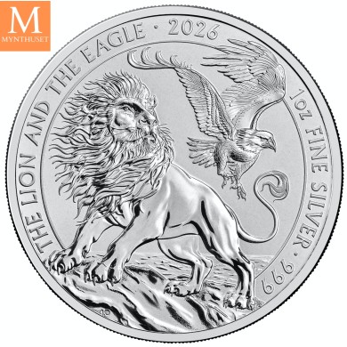 2026 Storbritannia 1 oz Sølv Lion and Eagle kvalitet BU i Kapsel