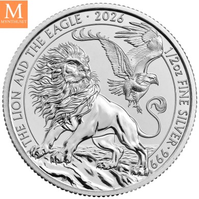 2026 Storbritannia 1/2 oz Sølv Lion and Eagle kvalitet BU i Kapsel