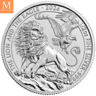 2026 Storbritannia 1 oz Sølv Lion and Eagle kvalitet BU i Kapsel
