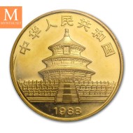 1988 China 1 oz Gold Panda BU med små anmerkninger i kapsel