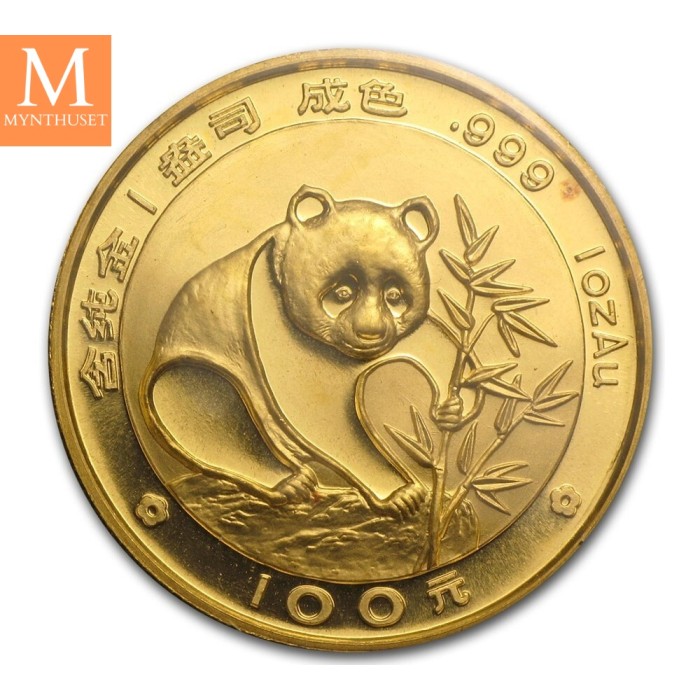 1988 China 1 oz Gold Panda BU med små anmerkninger i kapsel