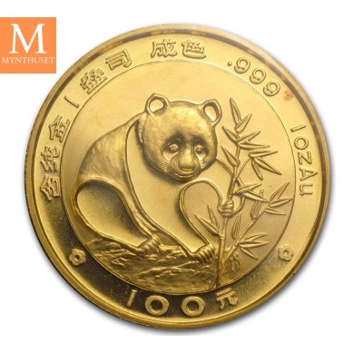1988 China 1 oz Gold Panda BU med små anmerkninger i kapsel